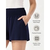 GYS Bamboo Viscose Pajama Shorts for Women, Ultra-Soft Comfy Lounge Shorts | High Waist Micro Sleep Shorts, Smocked Waist, Stretchy, Lightweight, Moisture-Wicking(Navy)