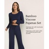 GYS Bamboo Viscose Pajamas for Women Set, Long Sleeve Crew Neck Sleepwear | Ultra-Soft PJs Set with Pockets, Moisture-Wicking, Breathable, Comfy, Stretchy, Night Sweats, Hot Sleepers(Navy)