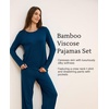 GYS Bamboo Viscose Pajamas for Women Set, Long Sleeve Crew Neck Sleepwear | Ultra-Soft PJs Set with Pockets, Moisture-Wicking, Breathable, Comfy, Stretchy, Night Sweats, Hot Sleepers(Ink Blue)
