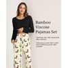 GYS Bamboo Viscose Pajamas for Women Set, Long Sleeve Crew Neck Sleepwear | Ultra-Soft PJs Set with Pockets, Moisture-Wicking, Breathable, Comfy, Stretchy, Night Sweats, Hot Sleepers(Black/Cactus)