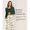 GYS Bamboo Viscose Pajamas for Women Set, Long Sleeve Crew Neck Sleepwear | Ultra-Soft PJs Set with Pockets, Moisture-Wicking, Breathable, Comfy, Stretchy, Night Sweats, Hot Sleepers(Dark Green/Cactus)