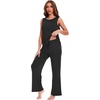 GYS Bamboo Viscose Pajamas for Women Set, Sleeveless Lightweight Sleepwear | Moisture-Wicking PJs Set, Ultra-Soft, Soft Tank and Drawstring Pants Set, Hot Sleepers, Night Sweats(Black)
