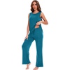 GYS Bamboo Viscose Pajamas for Women Set, Sleeveless Lightweight Sleepwear | Moisture-Wicking PJs Set, Ultra-Soft, Soft Tank and Drawstring Pants Set, Hot Sleepers, Night Sweats(Teal Blue)