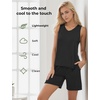 GYS Bamboo Viscose Pajamas for Women Set, Sleeveless Summer Sleepwear | Lightweight PJs Set, Ultra-Soft Tank Top and Shorts Set, Cooling, Moisture-Wicking, Comfy(Black)