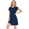 GYS Women’s Bamboo Viscose Crew Neck Nightgown, Cooling for Hot Flashes | Moisture wicking, Breathable, Tagless, Short sleeve, Soft stretch, for night sweats & summer sleep(Ink Blue)