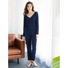 GYS Women’s Bamboo Viscose Long Sleeve Pajamas Set | Super Soft Sleepwear, Cooling Pjs for Hot Flashes & Night Sweats, Moisture-Wicking for Menopause, OEKO-TEX Certified(B- V Neck – Navy)