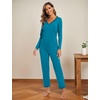 GYS Women’s Bamboo Viscose Long Sleeve Pajamas Set | Super Soft Sleepwear, Cooling Pjs for Hot Flashes & Night Sweats, Moisture-Wicking for Menopause, OEKO-TEX Certified(B- V Neck – Teal Blue)