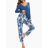 GYS Women’s Bamboo Viscose Long Sleeve Pajamas Set | Super Soft Sleepwear, Cooling Pjs for Hot Flashes & Night Sweats, Moisture-Wicking for Menopause, OEKO-TEX Certified(D- Fog Blue/Plants)