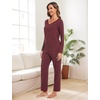 GYS Women’s Bamboo Viscose Long Sleeve Pajamas Set | Super Soft Sleepwear, Cooling Pjs for Hot Flashes & Night Sweats, Moisture-Wicking for Menopause, OEKO-TEX Certified(B- V Neck – Ficus Red)