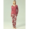 GYS Women’s Bamboo Viscose Long Sleeve Pajamas Set | Super Soft Sleepwear, Cooling Pjs for Hot Flashes & Night Sweats, Moisture-Wicking for Menopause, OEKO-TEX Certified(D- Ash Rose/Plants)