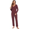GYS Women’s Bamboo Viscose Long Sleeve Pajamas Set | Super Soft Sleepwear, Cooling Pjs for Hot Flashes & Night Sweats, Moisture-Wicking for Menopause, OEKO-TEX Certified(B- V Neck – Ficus Red)