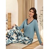 GYS Women’s Bamboo Viscose Long Sleeve Pajamas Set | Super Soft Sleepwear, Cooling Pjs for Hot Flashes & Night Sweats, Moisture-Wicking for Menopause, OEKO-TEX Certified(D- Pewter/Plants)