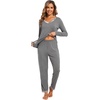 GYS Women’s Bamboo Viscose Long Sleeve Pajamas Set | Super Soft Sleepwear, Cooling Pjs for Hot Flashes & Night Sweats, Moisture-Wicking for Menopause, OEKO-TEX Certified(B- V Neck – Dark Heather Grey)