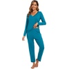 GYS Women’s Bamboo Viscose Long Sleeve Pajamas Set | Super Soft Sleepwear, Cooling Pjs for Hot Flashes & Night Sweats, Moisture-Wicking for Menopause, OEKO-TEX Certified(B- V Neck – Teal Blue)