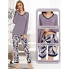 GYS Women’s Bamboo Viscose Long Sleeve Pajamas Set | Super Soft Sleepwear, Cooling Pjs for Hot Flashes & Night Sweats, Moisture-Wicking for Menopause, OEKO-TEX Certified(D- Violet/Plants)