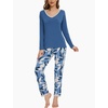 GYS Women’s Bamboo Viscose Long Sleeve Pajamas Set | Super Soft Sleepwear, Cooling Pjs for Hot Flashes & Night Sweats, Moisture-Wicking for Menopause, OEKO-TEX Certified(D- Fog Blue/Plants)