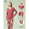 GYS Women’s Bamboo Viscose Long Sleeve Pajamas Set | Super Soft Sleepwear, Cooling Pjs for Hot Flashes & Night Sweats, Moisture-Wicking for Menopause, OEKO-TEX Certified(D- Ash Rose/Plants)