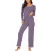 GYS Women’s Bamboo Viscose Long Sleeve Pajamas Set | Super Soft Sleepwear, Cooling Pjs for Hot Flashes & Night Sweats, Moisture-Wicking for Menopause, OEKO-TEX Certified(A – Round Neck – Violet)