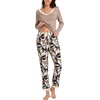 GYS Women’s Bamboo Viscose Long Sleeve Pajamas Set | Super Soft Sleepwear, Cooling Pjs for Hot Flashes & Night Sweats, Moisture-Wicking for Menopause, OEKO-TEX Certified(D- Brown/Plants)