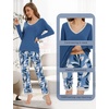 GYS Women’s Bamboo Viscose Long Sleeve Pajamas Set | Super Soft Sleepwear, Cooling Pjs for Hot Flashes & Night Sweats, Moisture-Wicking for Menopause, OEKO-TEX Certified(D- Fog Blue/Plants)