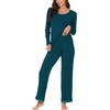 GYS Women’s Bamboo Viscose Long Sleeve Pajamas Set | Super Soft Sleepwear, Cooling Pjs for Hot Flashes & Night Sweats, Moisture-Wicking for Menopause, OEKO-TEX Certified(A- Round Neck- Lyons Blue)