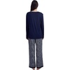 GYS Women’s Bamboo Viscose Long Sleeve Pajamas Set | Super Soft Sleepwear, Cooling Pjs for Hot Flashes & Night Sweats, Moisture-Wicking for Menopause, OEKO-TEX Certified(A- Round Neck- Navy/Waves)