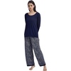 GYS Women’s Bamboo Viscose Long Sleeve Pajamas Set | Super Soft Sleepwear, Cooling Pjs for Hot Flashes & Night Sweats, Moisture-Wicking for Menopause, OEKO-TEX Certified(A- Round Neck- Navy/Waves)