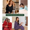 GYS Women’s Bamboo Viscose Long Sleeve Pajamas Set | Super Soft Sleepwear, Cooling Pjs for Hot Flashes & Night Sweats, Moisture-Wicking for Menopause, OEKO-TEX Certified(A- Round Neck- Navy/Waves)