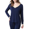 GYS Women’s Bamboo Viscose Long Sleeve Pajamas Set | Super Soft Sleepwear, Cooling Pjs for Hot Flashes & Night Sweats, Moisture-Wicking for Menopause, OEKO-TEX Certified(B- V Neck – Navy)
