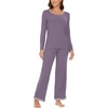 GYS Women’s Bamboo Viscose Long Sleeve Pajamas Set | Super Soft Sleepwear, Cooling Pjs for Hot Flashes & Night Sweats, Moisture-Wicking for Menopause, OEKO-TEX Certified(A – Round Neck – Violet)