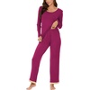 GYS Women’s Bamboo Viscose Long Sleeve Pajamas Set | Super Soft Sleepwear, Cooling Pjs for Hot Flashes & Night Sweats, Moisture-Wicking for Menopause, OEKO-TEX Certified(A- Round Neck- Purplish Red)