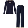 GYS Women’s Bamboo Viscose Long Sleeve Pajamas Set | Super Soft Sleepwear, Cooling Pjs for Hot Flashes & Night Sweats, Moisture-Wicking for Menopause, OEKO-TEX Certified(A- Round Neck – Navy)