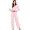 GYS Women’s Bamboo Viscose Long Sleeve Pajamas Set | Super Soft Sleepwear, Cooling Pjs for Hot Flashes & Night Sweats, Moisture-Wicking for Menopause, OEKO-TEX Certified(A- Round Neck – Pink)