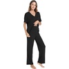 GYS Womens Bamboo Viscose Short Sleeve V-Neck Pajamas Set | Moisture-Wicking Sleepwear for Night Sweats, OEKO-TEX certified, Gentle on Sensitive Skin, Soft Sleep Lounge Set(Black)