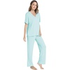 GYS Womens Bamboo Viscose Short Sleeve V-Neck Pajamas Set | Moisture-Wicking Sleepwear for Night Sweats, OEKO-TEX certified, Gentle on Sensitive Skin, Soft Sleep Lounge Set(Aqua)