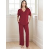 GYS Womens Bamboo Viscose Short Sleeve V-Neck Pajamas Set | Moisture-Wicking Sleepwear for Night Sweats, OEKO-TEX certified, Gentle on Sensitive Skin, Soft Sleep Lounge Set(Wine Red)