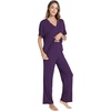 GYS Womens Bamboo Viscose Short Sleeve V-Neck Pajamas Set | Moisture-Wicking Sleepwear for Night Sweats, OEKO-TEX certified, Gentle on Sensitive Skin, Soft Sleep Lounge Set(Purple)