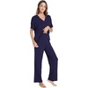 GYS Womens Bamboo Viscose Short Sleeve V-Neck Pajamas Set | Moisture-Wicking Sleepwear for Night Sweats, OEKO-TEX certified, Gentle on Sensitive Skin, Soft Sleep Lounge Set(Navy)