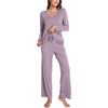 GYS Bamboo Viscose Cooling Long Sleeve Pajamas for Women | Soft Pjs Set, Moisture-Wicking Sleepwear for Night Sweats & Hot Flashes, Breathable, Lounge Sets, Cozy Jammies(B- Violet)
