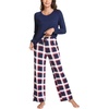 GYS Bamboo Viscose Cooling Long Sleeve Pajamas for Women | Soft Pjs Set, Moisture-Wicking Sleepwear for Night Sweats & Hot Flashes, Breathable, Lounge Sets, Cozy Jammies(A- Navy Red Plaid)