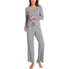 GYS Bamboo Viscose Cooling Long Sleeve Pajamas for Women | Soft Pjs Set, Moisture-Wicking Sleepwear for Night Sweats & Hot Flashes, Breathable, Lounge Sets, Cozy Jammies(B- Heather Grey)