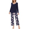 GYS Bamboo Viscose Cooling Long Sleeve Pajamas for Women | Soft Pjs Set, Moisture-Wicking Sleepwear for Night Sweats & Hot Flashes, Breathable, Lounge Sets, Cozy Jammies(B- Navy/ Peony)