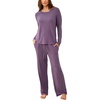 GYS Bamboo Viscose Pajamas for Women Set, Long Sleeve Crew Neck Sleepwear | Ultra-Soft PJs Set with Pockets, Moisture-Wicking, Breathable, Comfy, Stretchy, Night Sweats, Hot Sleepers(Air Purple)