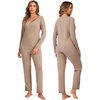 GYS Women’s Bamboo Viscose Long Sleeve Pajamas Set | Super Soft Sleepwear, Cooling Pjs for Hot Flashes & Night Sweats, Moisture-Wicking for Menopause, OEKO-TEX Certified(B- V Neck – Camel)