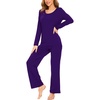 GYS Women’s Bamboo Viscose Long Sleeve Pajamas Set | Super Soft Sleepwear, Cooling Pjs for Hot Flashes & Night Sweats, Moisture-Wicking for Menopause, OEKO-TEX Certified(A – Round Neck – Purple)