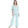GYS Womens Bamboo Viscose Short Sleeve V-Neck Pajamas Set | Moisture-Wicking Sleepwear for Night Sweats, OEKO-TEX certified, Gentle on Sensitive Skin, Soft Sleep Lounge Set(Aqua)
