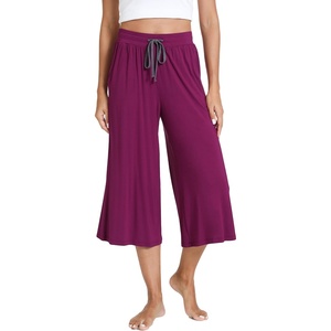 GYS Bamboo Viscose Capri Pajama Pants for Women, Wide Leg Lounge Pants | Comfy Drawstring PJ Bottoms with Pockets, Ultra-Soft, Cooling, Moisture-Wicking, Stretchy Yoga Pants(Dark Purple)