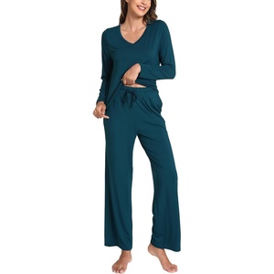 GYS Bamboo Viscose Cooling Long Sleeve Pajamas for Women | Soft Pjs Set, Moisture-Wicking Sleepwear for Night Sweats & Hot Flashes, Breathable, Lounge Sets, Cozy Jammies(B- Lyons Blue)