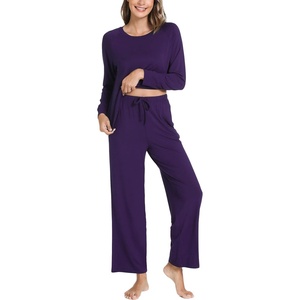 GYS Bamboo Viscose Cooling Long Sleeve Pajamas for Women | Soft Pjs Set, Moisture-Wicking Sleepwear for Night Sweats & Hot Flashes, Breathable, Lounge Sets, Cozy Jammies(A- Deep Purple)