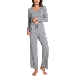 GYS Bamboo Viscose Cooling Long Sleeve Pajamas for Women | Soft Pjs Set, Moisture-Wicking Sleepwear for Night Sweats & Hot Flashes, Breathable, Lounge Sets, Cozy Jammies(B- Heather Grey)
